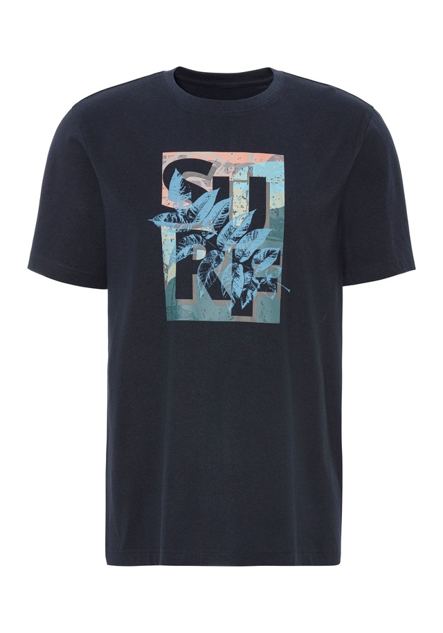John Devin T-Shirt Rundhalsshirt mit Surf -Aufdruck aus reiner Baumwolle