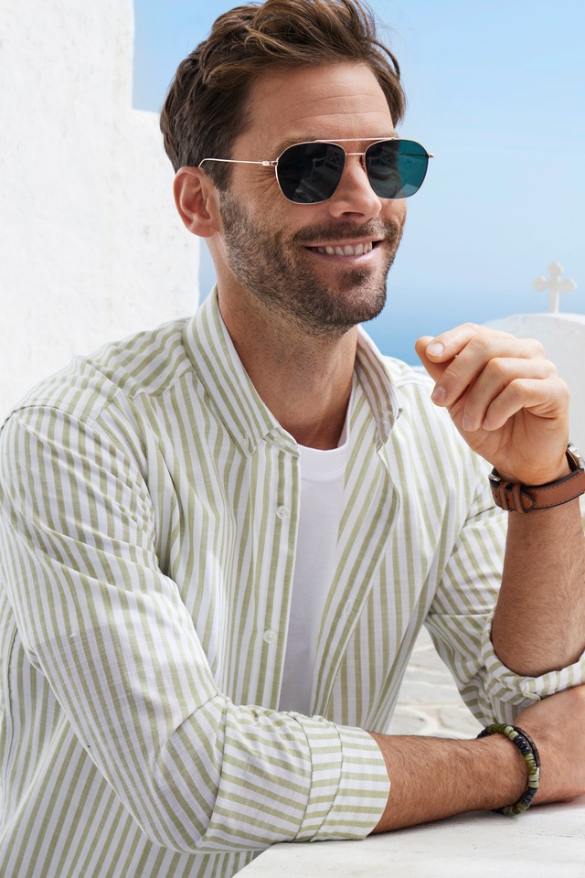 John Devin Langarmhemd », Streifenhemd langarm mit Button-down-Kragen« aus leichter Baumwolle-Webware, Regular-fit