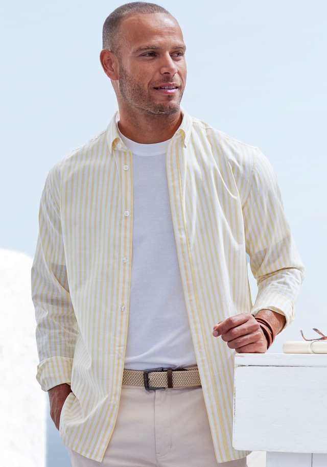 John Devin Langarmhemd », Streifenhemd langarm mit Button-down-Kragen« aus leichter Baumwolle-Webware, Regular-fit