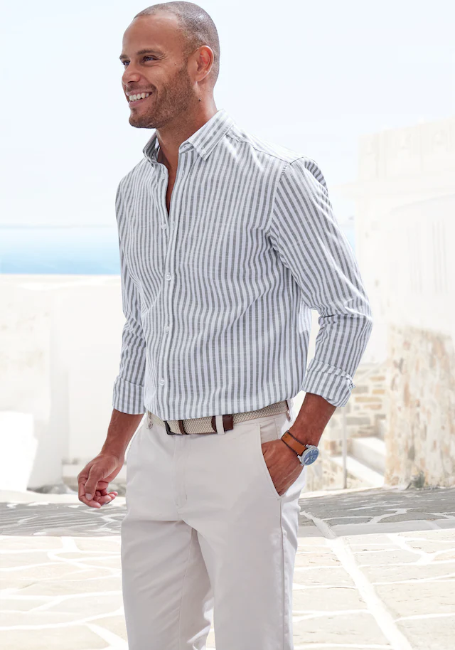 John Devin Langarmhemd », Streifenhemd langarm mit Button-down-Kragen« aus leichter Baumwolle-Webware, Regular-fit