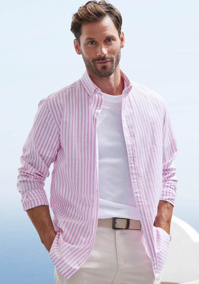 John Devin Langarmhemd », Streifenhemd langarm mit Button-down-Kragen« aus leichter Baumwolle-Webware, Regular-fit