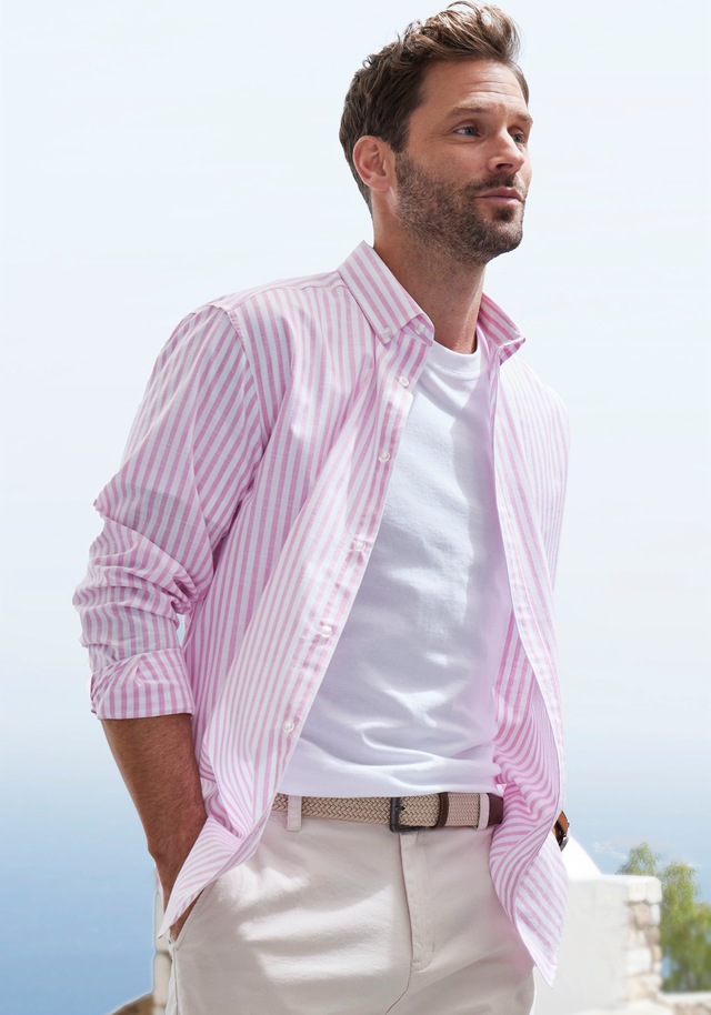 John Devin Langarmhemd », Streifenhemd langarm mit Button-down-Kragen« aus leichter Baumwolle-Webware, Regular-fit