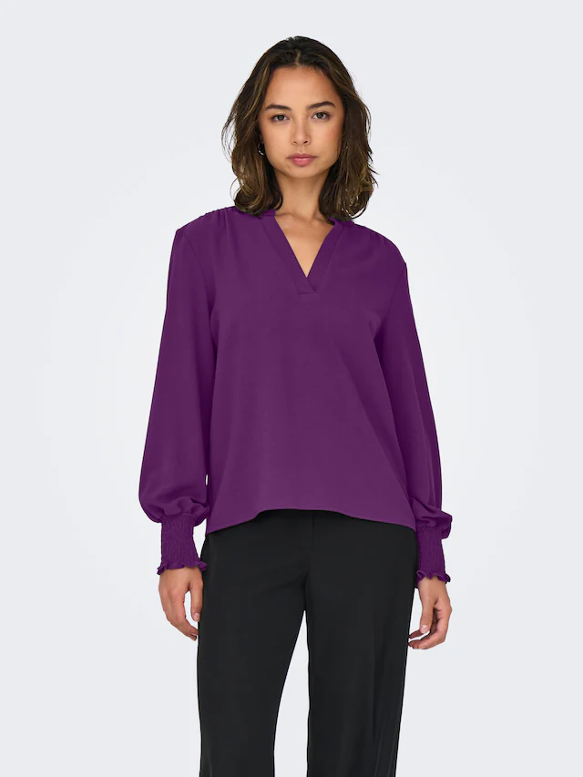 ONLY »ONLMETTE V-NECK LS SMOCK TOP NOOS WVN« Kunstfaser, regular fit