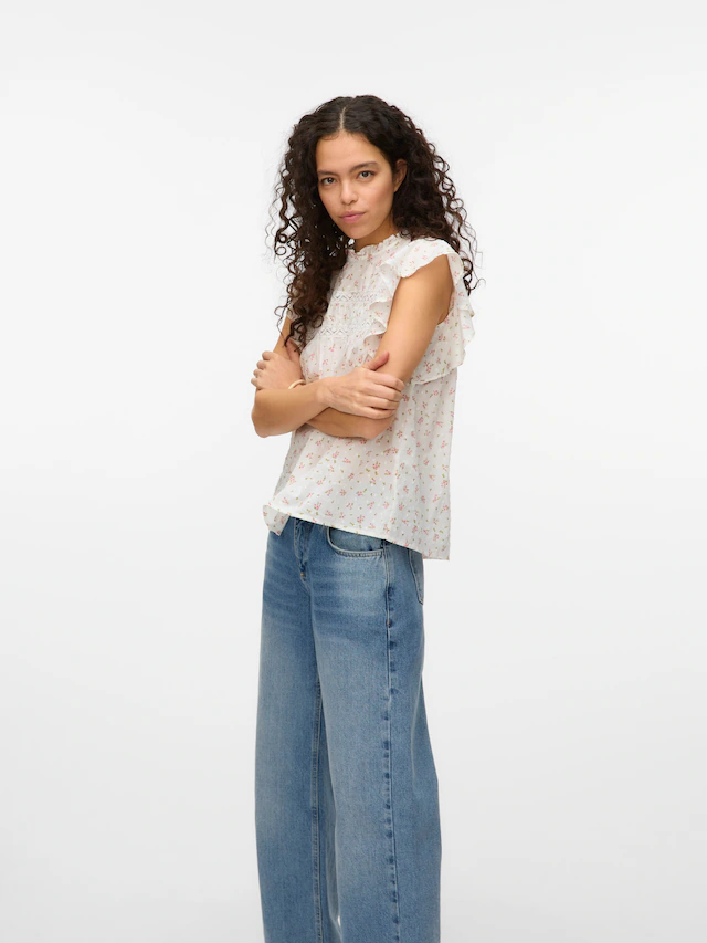 Vero Moda Blusenshirt »VMTRINE SL LACE TOP WVN NOOS« Baumwolle
