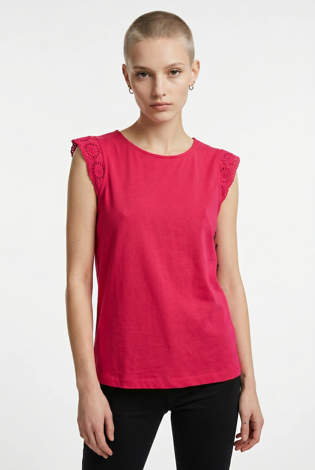 Vero Moda T-Shirt »VMEMILY SL GATHERING TOP JRS NOOS« Baumwolle, regular fit, Spitze