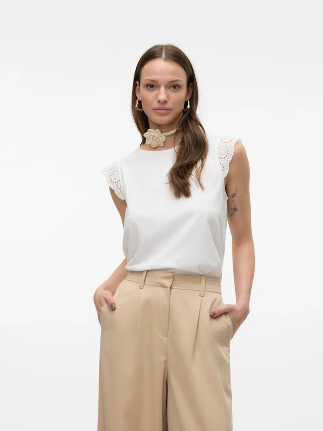 Vero Moda T-Shirt »VMEMILY SL GATHERING TOP JRS NOOS« Baumwolle, regular fit, Spitze