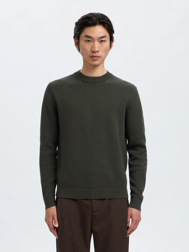 SELECTED Rundhalspullover »SLHDANE LS KNIT STRUCTURE CREW NECK NOOS« Baumwolle, regular fit