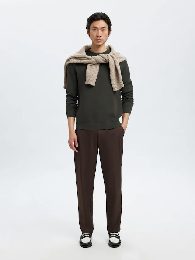 SELECTED Rundhalspullover »SLHDANE LS KNIT STRUCTURE CREW NECK NOOS« Baumwolle, regular fit
