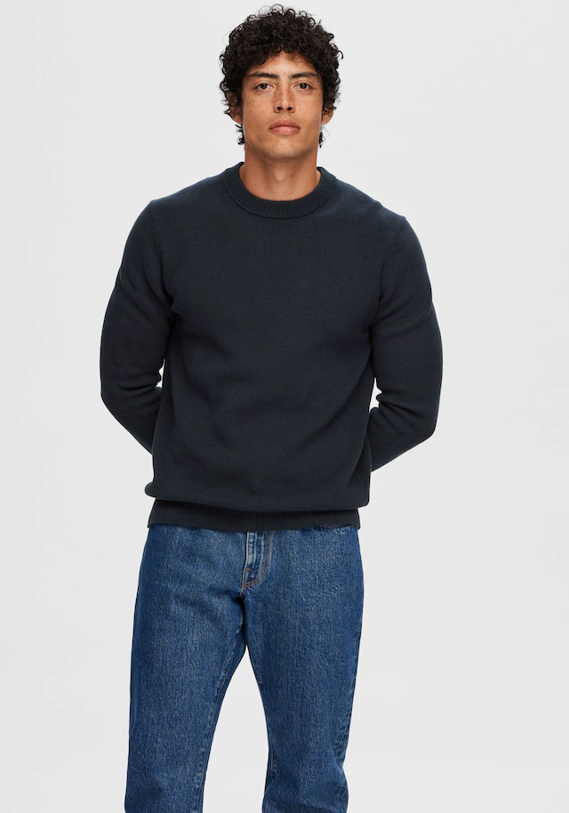 SELECTED Rundhalspullover »SLHDANE LS KNIT STRUCTURE CREW NECK NOOS« Baumwolle, regular fit