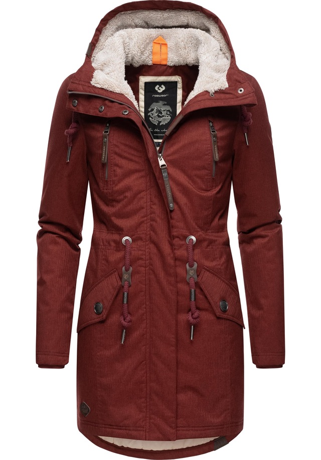 Ragwear Wintermantel »Elsie Melange« Wasserdichter Winterparka mit Kapuze und Teddyfleece