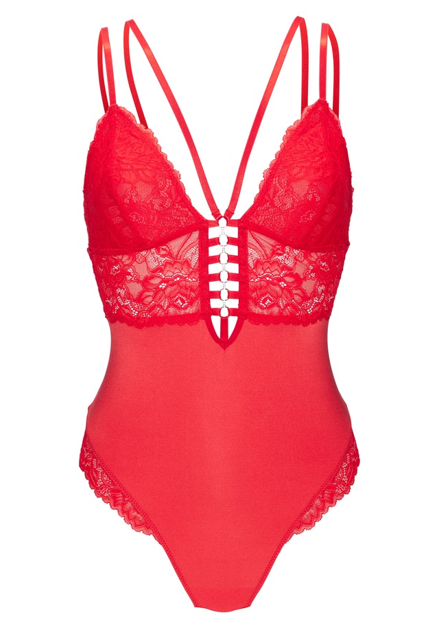 JETTE Stringbody ohne Bügel aus feiner Jacquardspitze, sexy Dessous, Reizwäsche