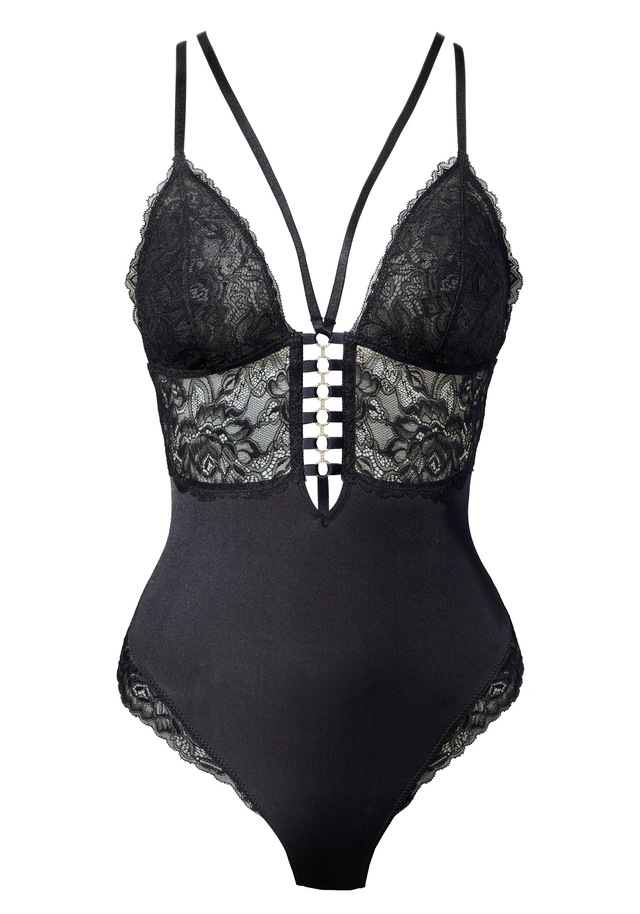 JETTE Stringbody ohne Bügel aus feiner Jacquardspitze, sexy Dessous, Reizwäsche