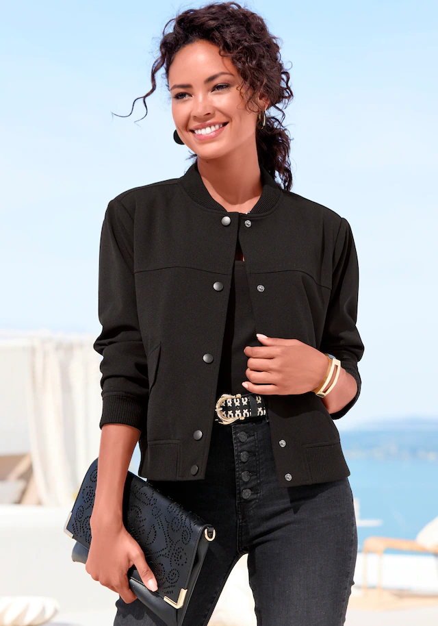 LASCANA Bomberjacke »mit Druckknöpfen und Rippstrickbündchen« leichte Kurzjacke, lässige Übergangsjacke, sportlich-chic