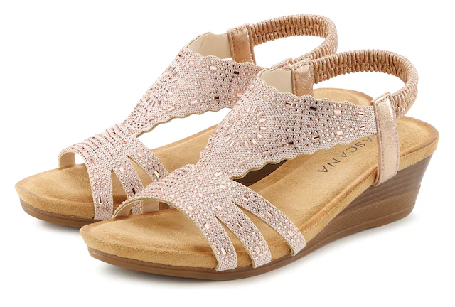 LASCANA Keilsandalette »Elegante Sommer‑Sandalette« mit Glitzerdetails, Keilabsatz & elastischem Riemchen