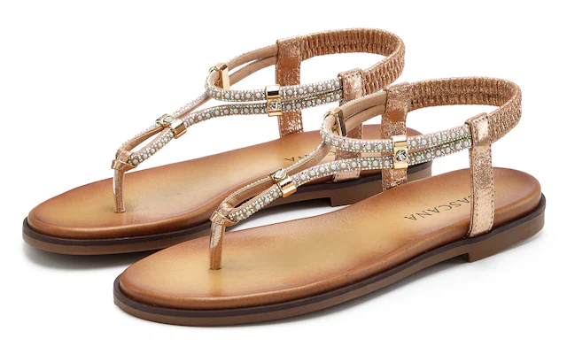 LASCANA Zehentrenner »Sandale, Sommerschuh, offener Schuh,« mit eleganten Schmucksteinchen VEGAN