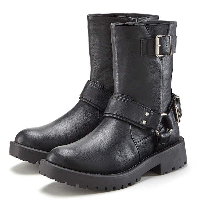 LASCANA Bikerboots »Stiefel, Stiefelette,« mit trendigen Zierschnallen
