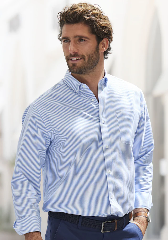 H.I.S Langarmhemd », Streifenhemd langarm mit Button-down-Kragen« Oxfordhemd aus reiner Baumwolle, Regular-fit