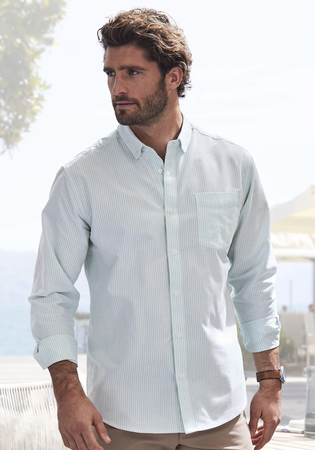 H.I.S Langarmhemd », Streifenhemd langarm mit Button-down-Kragen« Oxfordhemd aus reiner Baumwolle, Regular-fit