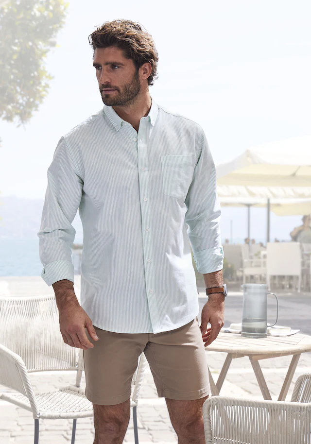 H.I.S Langarmhemd », Streifenhemd langarm mit Button-down-Kragen« Oxfordhemd aus reiner Baumwolle, Regular-fit