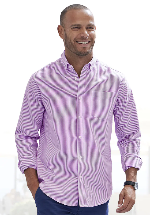 H.I.S Langarmhemd », Streifenhemd langarm mit Button-down-Kragen« Oxfordhemd aus reiner Baumwolle, Regular-fit