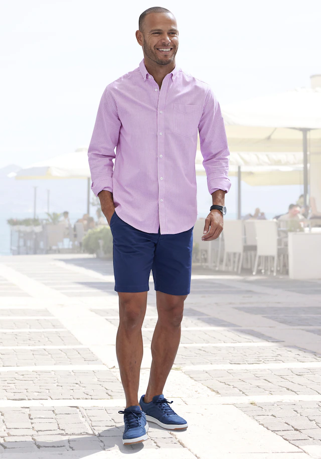 H.I.S Langarmhemd », Streifenhemd langarm mit Button-down-Kragen« Oxfordhemd aus reiner Baumwolle, Regular-fit
