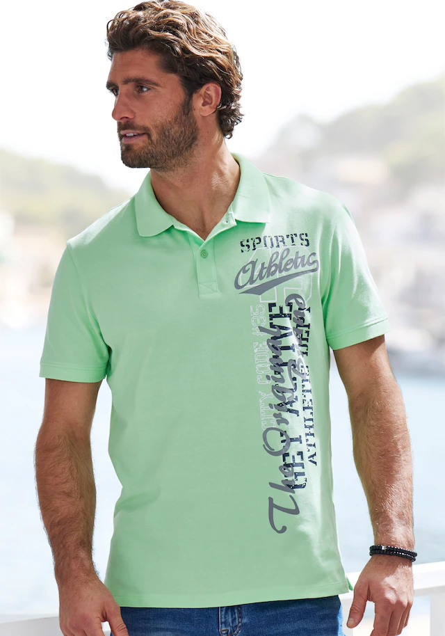 John Devin Poloshirt mit großem Druck vorn aus Baumwoll-Piqué