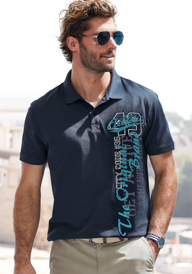John Devin Poloshirt mit großem Druck vorn aus Baumwoll-Piqué