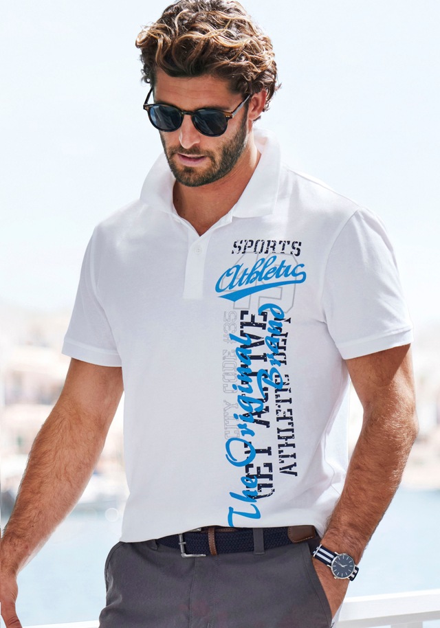 John Devin Poloshirt mit großem Druck vorn aus Baumwoll-Piqué