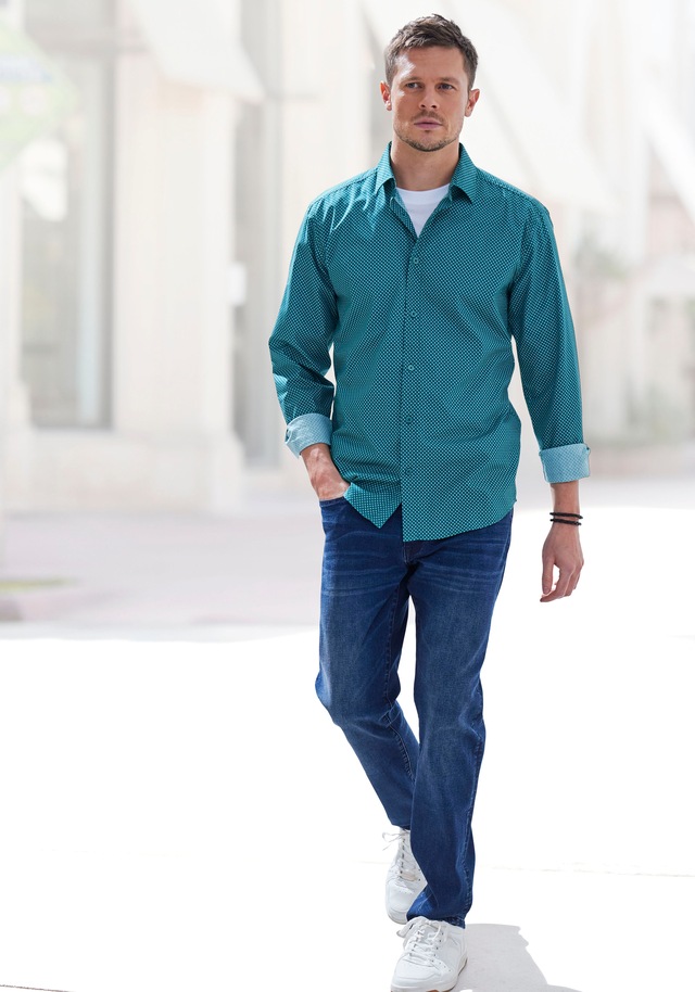 H.I.S Langarmhemd », gemustertes Hemd in Regular fit« mit Haifischkragen und allover Print aus reiner Baumwolle