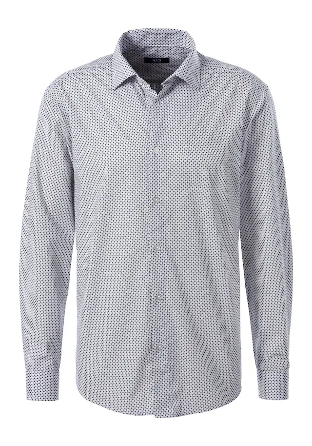 H.I.S Langarmhemd », gemustertes Hemd in Regular fit« mit Haifischkragen und allover Print aus reiner Baumwolle