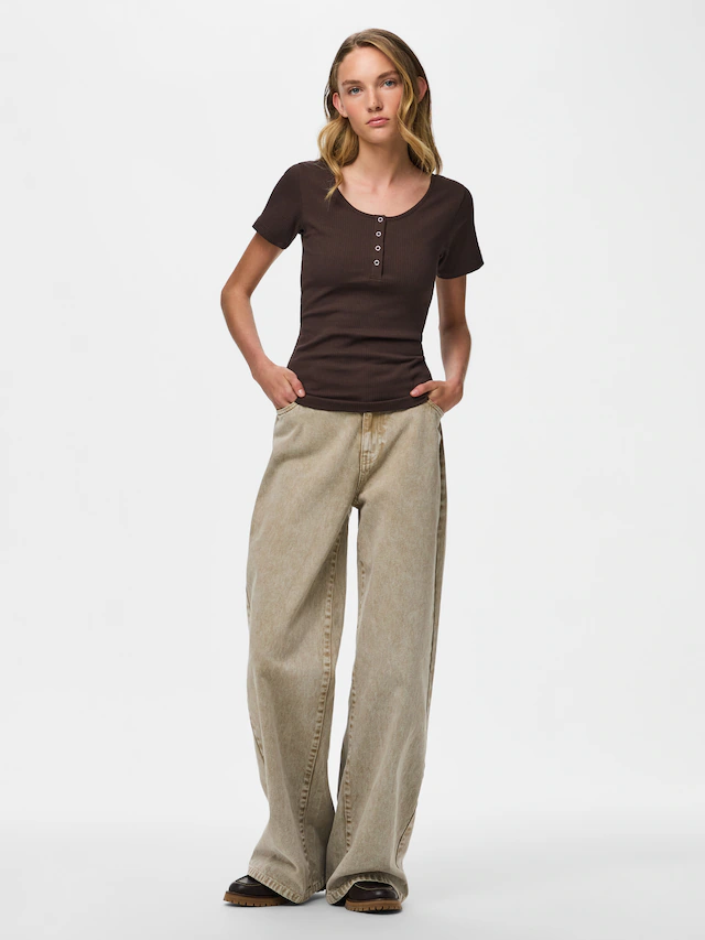 pieces Kurzarmshirt »PCKITTE SS TOP NOOS BC« Baumwollmischung, slim fit