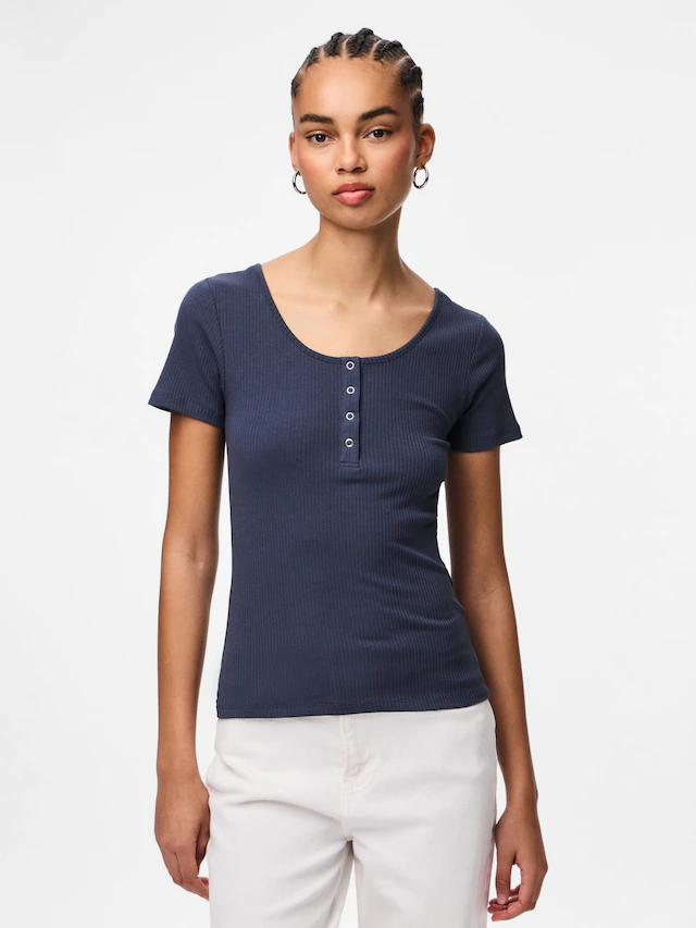pieces Kurzarmshirt »PCKITTE SS TOP NOOS BC« Baumwollmischung, slim fit