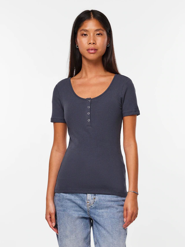 pieces Kurzarmshirt »PCKITTE SS TOP NOOS BC« Baumwollmischung, slim fit
