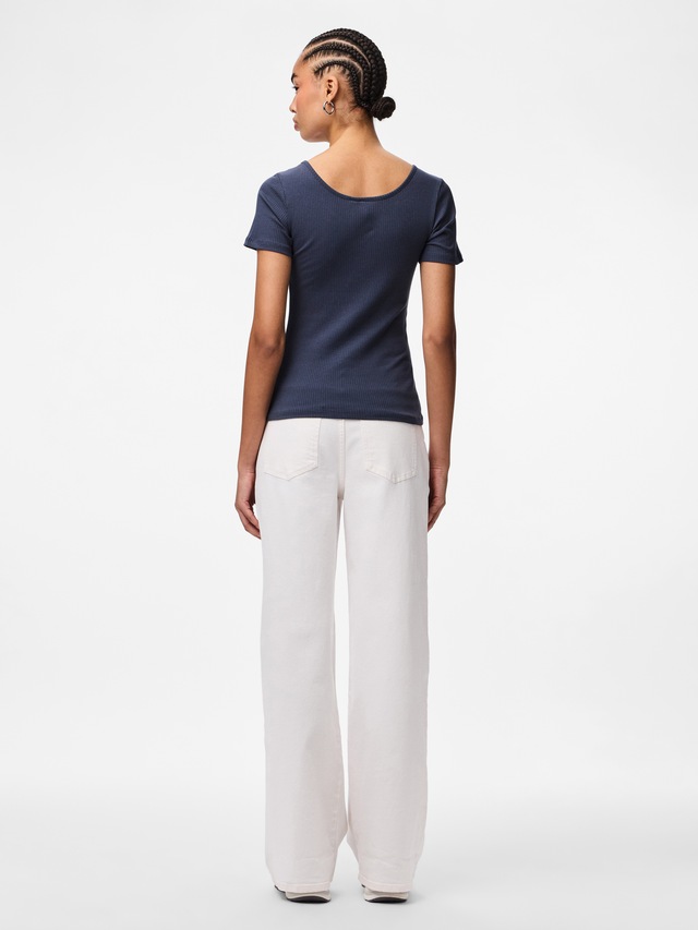 pieces Kurzarmshirt »PCKITTE SS TOP NOOS BC« Baumwollmischung, slim fit