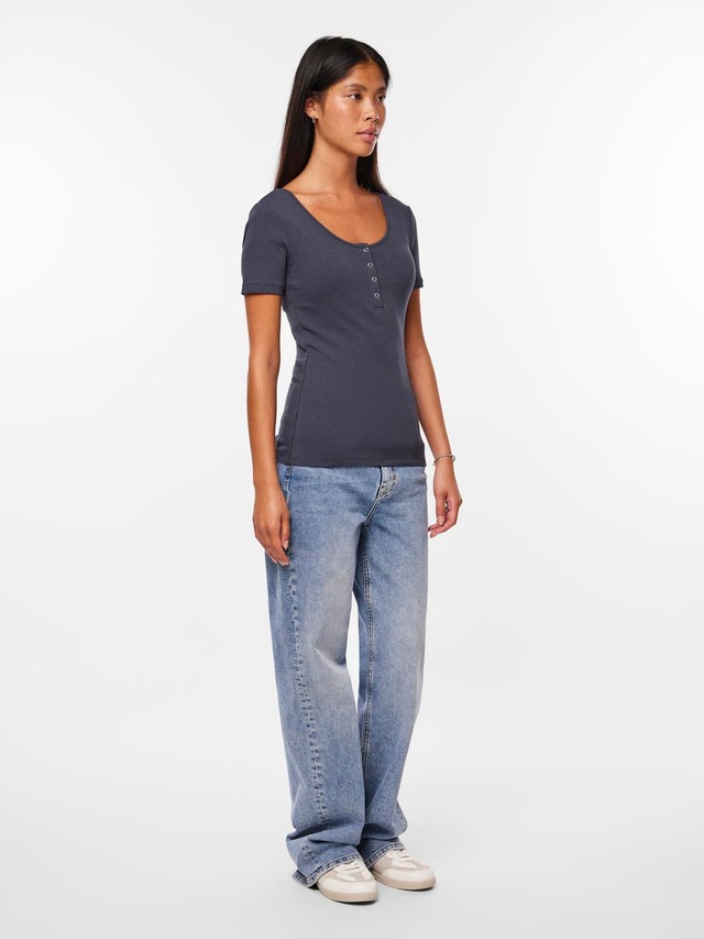 pieces Kurzarmshirt »PCKITTE SS TOP NOOS BC« Baumwollmischung, slim fit