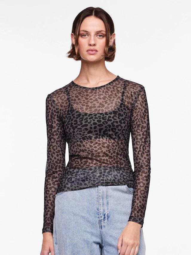 pieces Langarmshirt »PCNINNI LS MESH TOP NOOS BC« Materialmix, regular fit