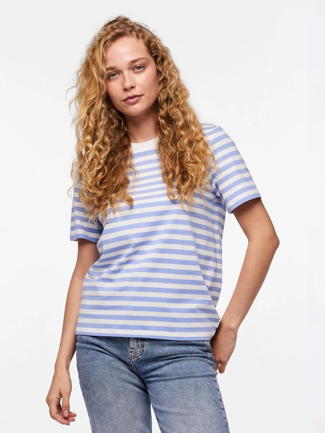 pieces Kurzarmshirt »PCRIA SS TEE STRIPES NOOS BC« Baumwolle, regular fit