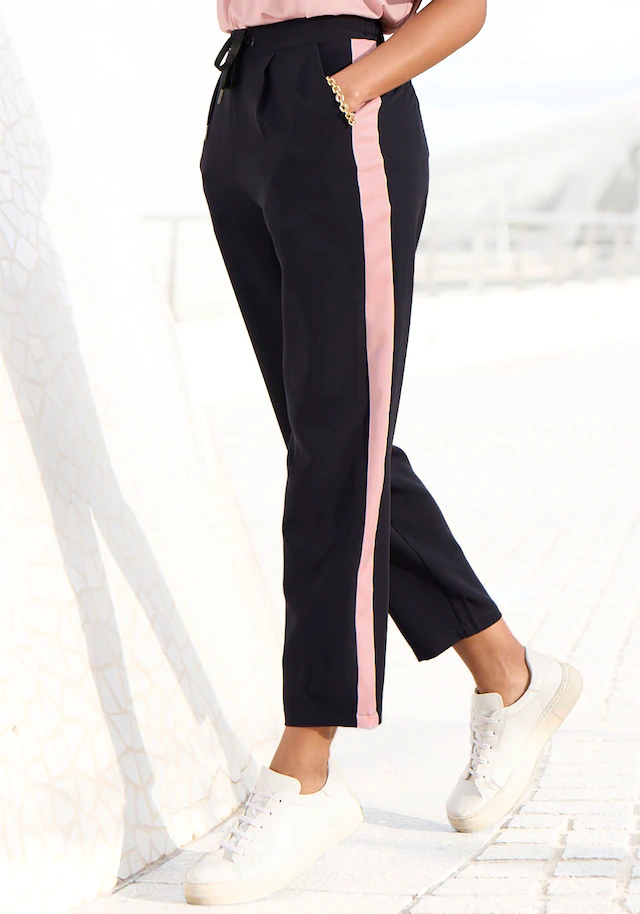 Vivance Schlupfhose »mit lockerem Bein« mit sportlichen Kontraststreifen, leichte Sommerhose, knitterfrei