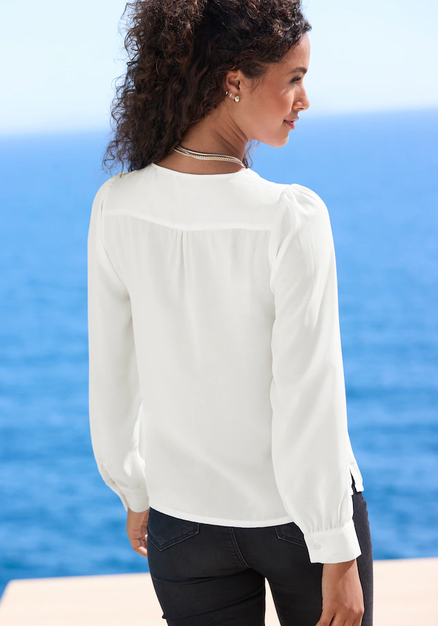 LASCANA Langarmbluse »mit Reißverschlussdetail vorn« elegante Damenbluse, lockeres Blusenshirt, Business-Look, festlich