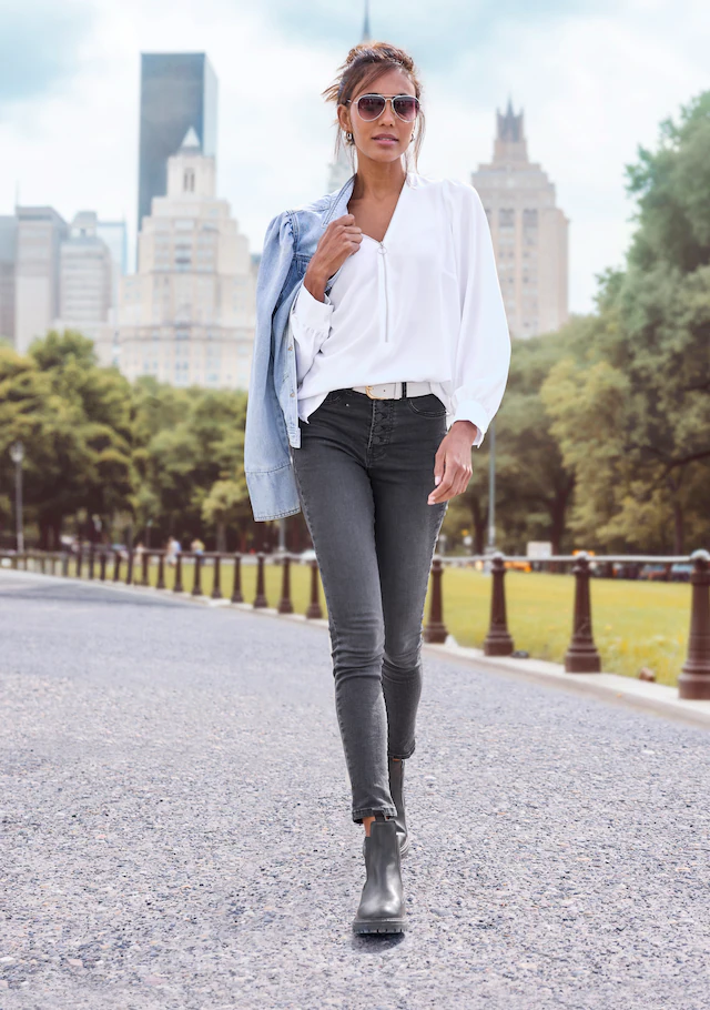 LASCANA Langarmbluse »mit Reißverschlussdetail vorn« elegante Damenbluse, lockeres Blusenshirt, Business-Look, festlich