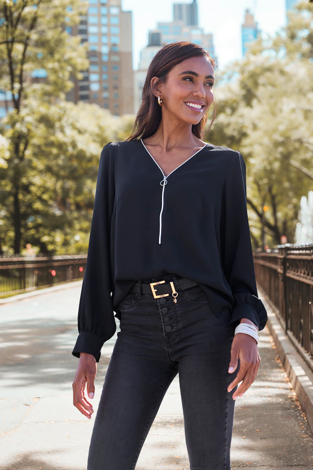 LASCANA Langarmbluse »mit Reißverschlussdetail vorn« elegante Damenbluse, lockeres Blusenshirt, Business-Look, festlich