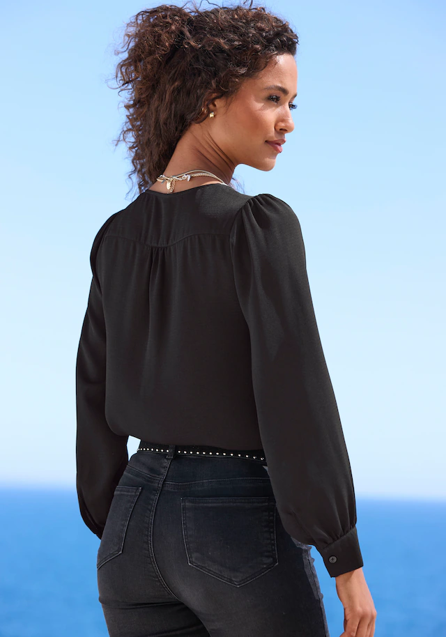 LASCANA Langarmbluse »mit Reißverschlussdetail vorn« elegante Damenbluse, lockeres Blusenshirt, Business-Look, festlich