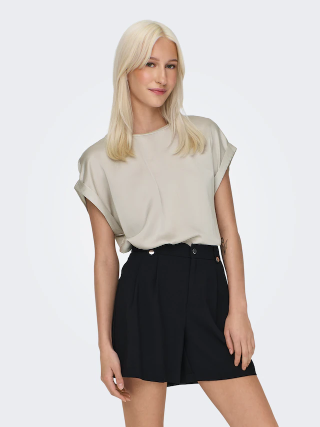 ONLY Kurzarmshirt »ONLLIEKE S/S SATIN MIX TOP WVN NOOS« regular fit, Web, Polyester, Rundhals, unifarben