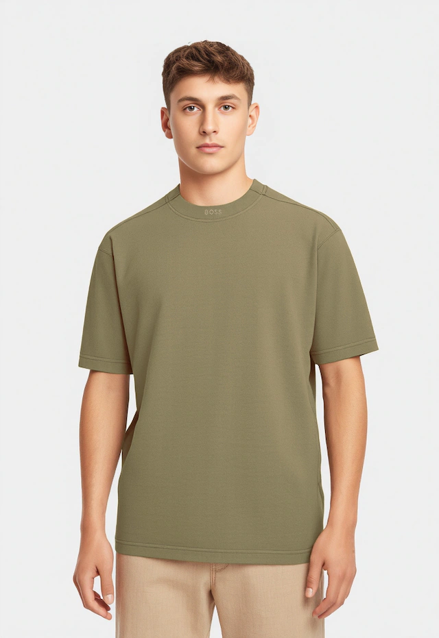BOSS ORANGE T-Shirt »Te Dye Relaxed Fit« 100% Cotton Jersey Mock Neck Logo Centered