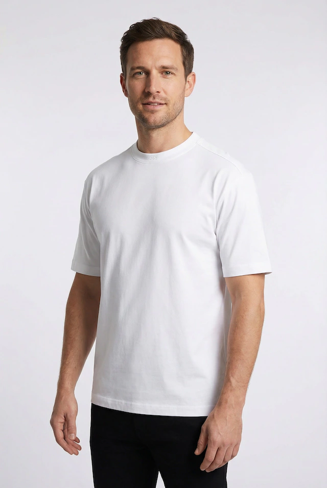 BOSS ORANGE T-Shirt »Te Dye Relaxed Fit« 100% Cotton Jersey Mock Neck Logo Centered