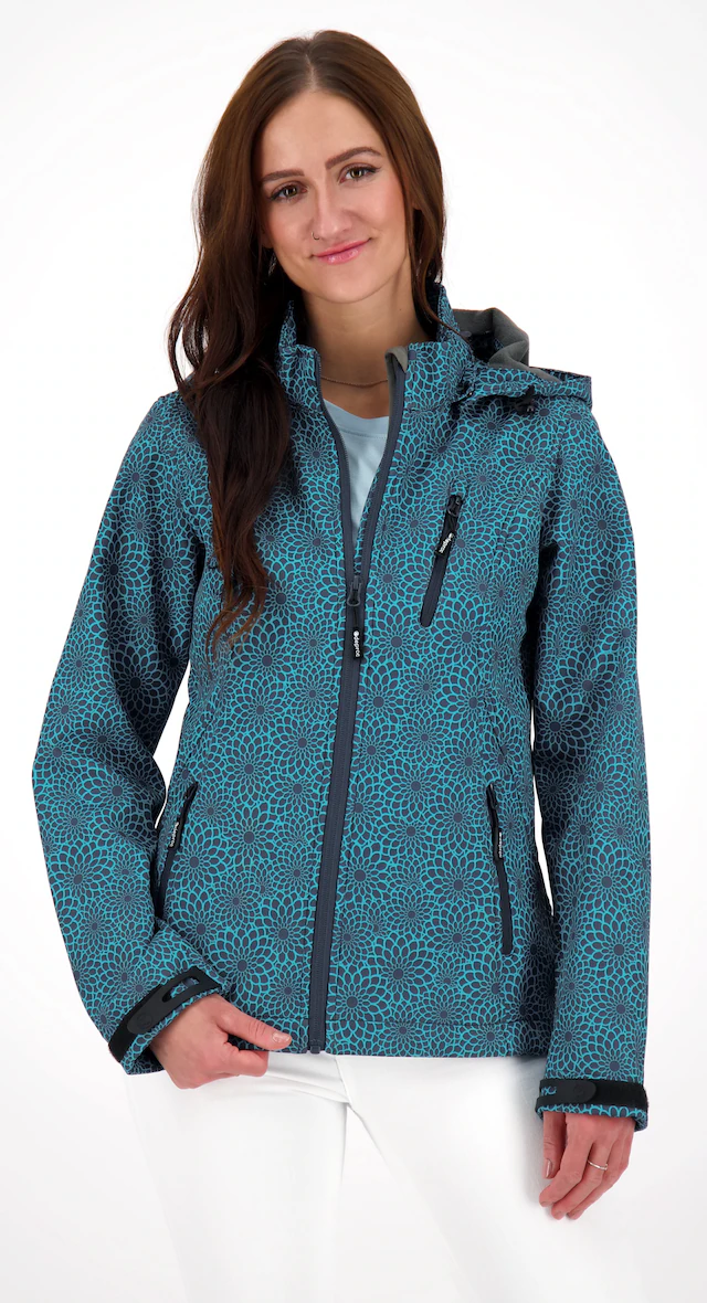 DEPROC Active Softshelljacke »SHELBY PEAK DC« mit Kapuze leichte Softshelljacke mit All-Over-Print und abnehmbarer Kapuze