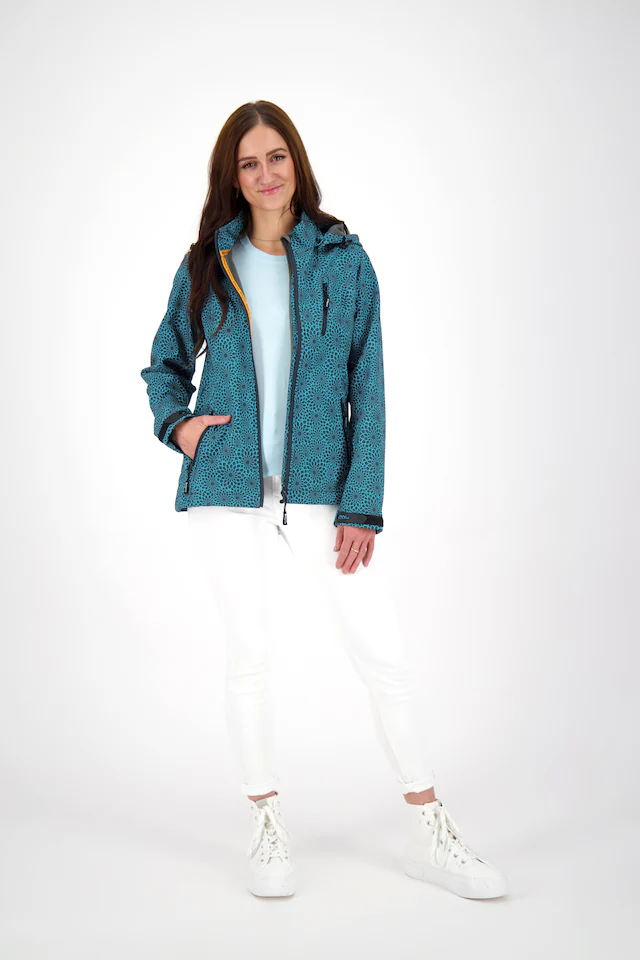 DEPROC Active Funktionsjacke »SHELBY PEAK XII Outdoorjacke« mit Kapuze leichte Softshelljacke mit All-Over-Print und abnehmbarer Kapuze