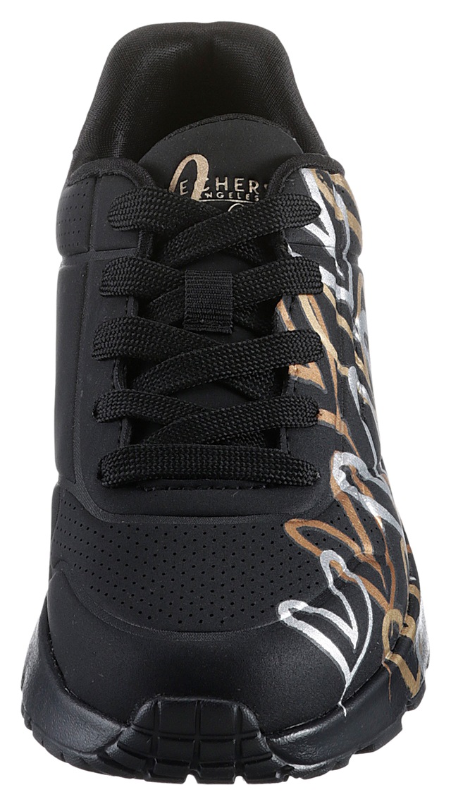 Skechers Plateausneaker »Skechers x JGoldcrown: Uno Lite - Metallic Love« , Schnürschuh, Keilsneaker mit Herzchen im Metallic Look bedruckt
