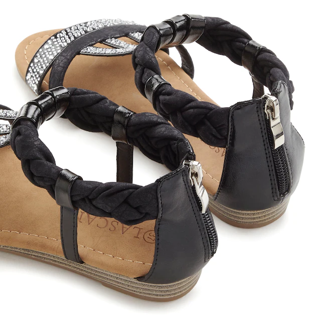 LASCANA Sandale »Sommerschuh, Sandalette« mit Glitzersteinen und kleinem Keilabsatz im Festival-Look VEGAN
