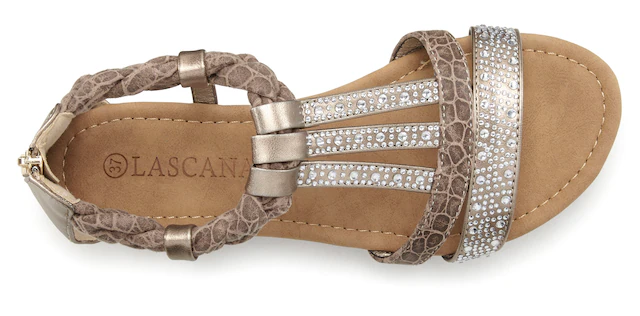 LASCANA Sandale »Sommerschuh, Sandalette« mit Glitzersteinen und kleinem Keilabsatz im Festival-Look VEGAN